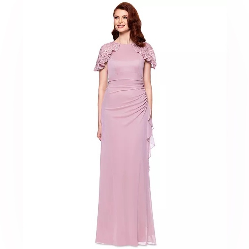 B&A By Betsy and Adam (C1) Betsy & Adam Women's Draped Lace-Sleeve Gown size 6
